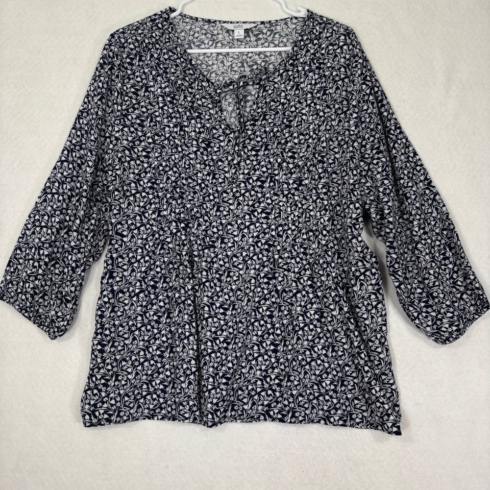 Croft & Barrow Blouse L 100%‎ Rayon Floral Split Neck Tie Boho Top NWOT